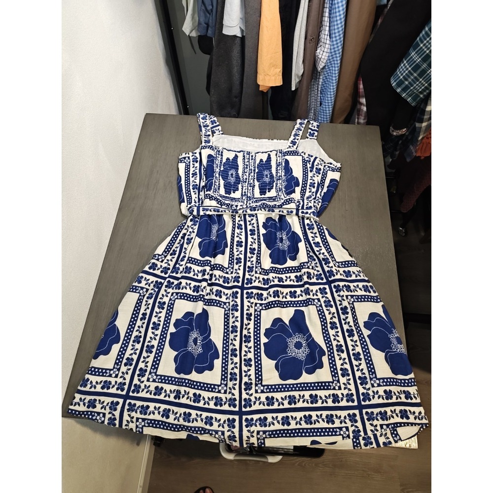 Draper James RSVP Womens XXL Blue White Floral Tie Waist Fit Flare Sundress - Picture 11 of 16